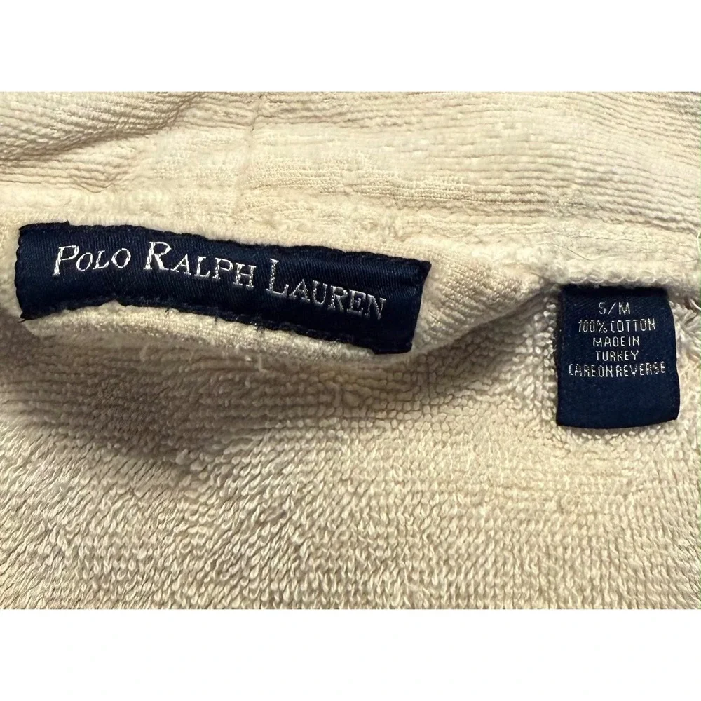 Polo Ralph Lauren Mens Cream White Cotton Terry Cloth Bath Robe S/M Logo Lounge